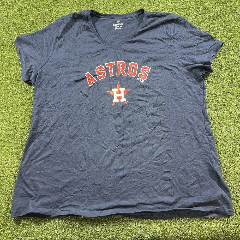 Houston Astros Fanatics Women's V-Neck T-Shirt Navy 2XL MLB NWOT